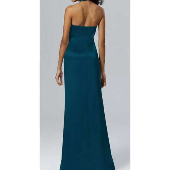 AW BRIDAL 6 S Deep Lake green satin Serena halter bridesmaid maxi dress NEW B126 - Picture 2 of 5
